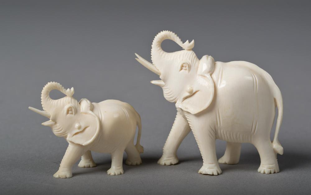 (2) Chinese Carved Ivory Elephants