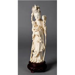 A Fine Chinese Carved Ivory Figure of a Maiden