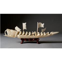 Chinese Carved Ivory Dragon Boat