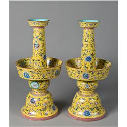 Pr. Chinese Famille Rose Porcelain Candle Stand s