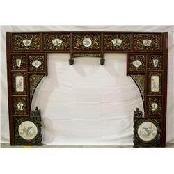 Chinese Giltwood Bedframe & Porcelain Plaques
