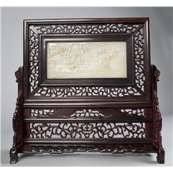 A Fine Chinese Carved White Jade Plaque