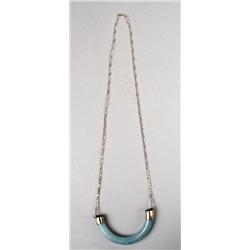 A Chinese Silver Mounted Jade Necklace