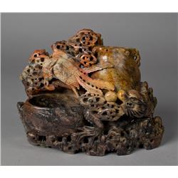 A Large Chinese Soapstone Double Vase