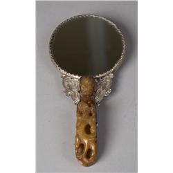Chinese Soapstone and Tin Mounted Mirror