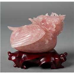 A Chinese Rose Quartz Carving of a Horned Bird