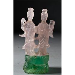 Chinese Carved Rose Quartz Depicting 2 Beauties