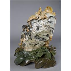 A Fine Chinese Jade Carving of Cranes & Squirrel