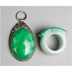 (2) Chinese Jade Pendant & Archers Ring