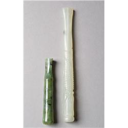 (2) Chinese Jadeite & Serpentine Cigarette Holders