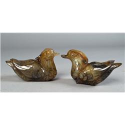 Pr. Chinese Carved Serpentine Mandarin Ducks