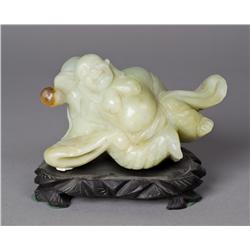 Chinese Carved Celadon Jade Buddha
