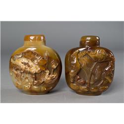 (2) Chinese Carved Agate Snuff Bottles