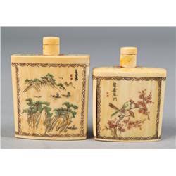 (2) Polychromed Chinese Snuff Bottles