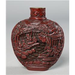 Chinese Qing Carved Cinnabar Snuff Bottle