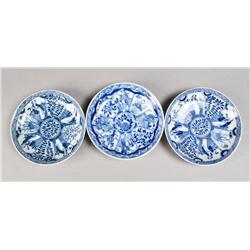 (3) Chinese Blue & White Saucer Dishes