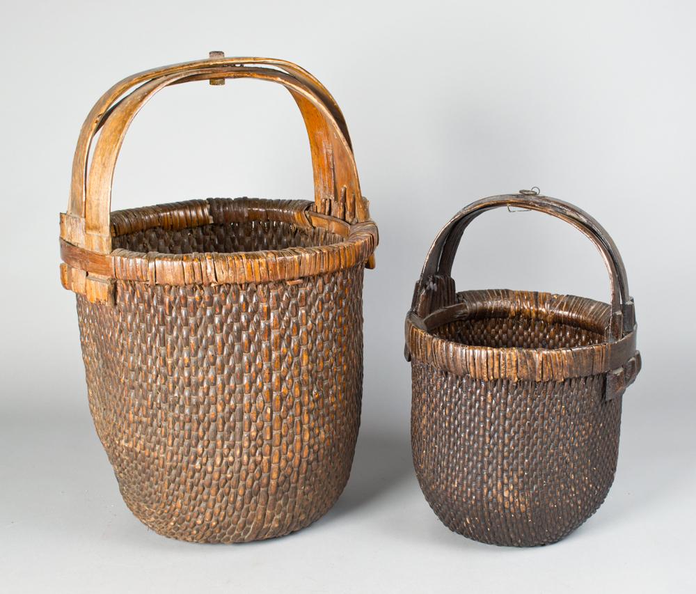(2) Antique Chinese Willow Handled Baskets