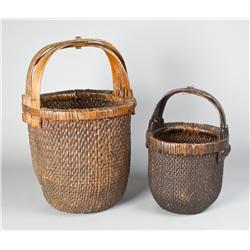 (2) Antique Chinese Willow Handled Baskets