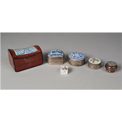 (6) Chinese Metal, Lacquer, & Porcelain Boxes