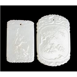 (2) Chinese Carved Celadon Jade Plaques