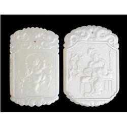 (2) Chinese Carved Celadon Jade Plaques