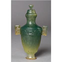 A Fine Chinese Celadon Jade Vase & Cover
