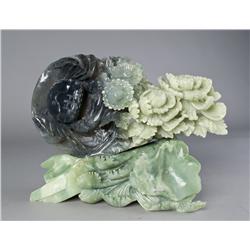 A Fine Chinese Jade Carving of Crab and Flowers