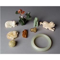 (9) Chinese Carved Jade and Hardstone Pieces