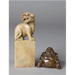(2) Chinese Hardstone, Chop & Buddha