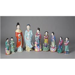 (9) Chinese Famille Rose Porcelain Figures