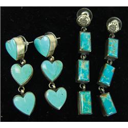 2 Pair Turquoise & Silver Earrings