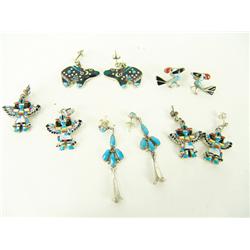 5 Pair Zuni Inlay Earrings