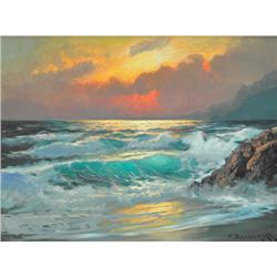 Painting, Alexander Dzigurski, Sunset, Monterey