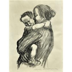 Lithograph, Kathe Kollwitz, Mutter mit Jungen