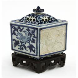 Asian Blue-and-White/Bisque Censer