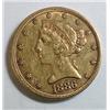 Image 1 : 1886 $5  GOLD XF/AU