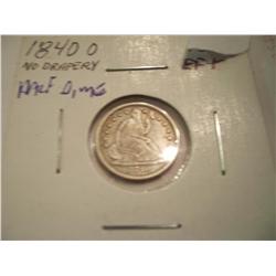 RARE 1840-O Seated Liberty Silver Half Dime EF+, No Drapery