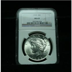 NGC 1922-p Peace Dollar Graded Select Uncirculated ms63  NGC
