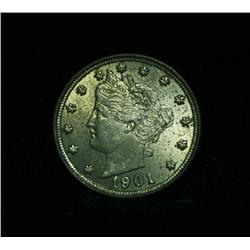 1901 Liberty 'V' Nickel 5c Grades Gem Uncirculated ms65