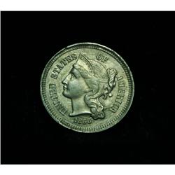 1866 Three Cent Nickel 3c grades au58