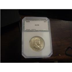 1948 AU58 GRADED FRANKLIN HALF DOLLAR PCE