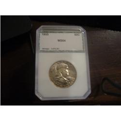 1955 FRANKLIN HALF DOLLAR MS64 PCI GRADED