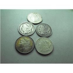 (5) Morgan Dollars 21s,00p,04p,00o,21p