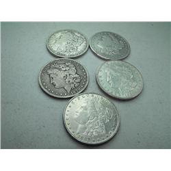 (5) Morgan Silver dollars 83p,21d,79s,81p,00s