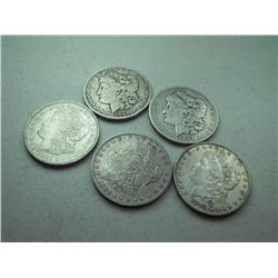 (5) Morgan Dollars 79p,86o,87o,00o,21p