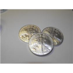 (3) Silver Eagles 1 oz Pure Random Date