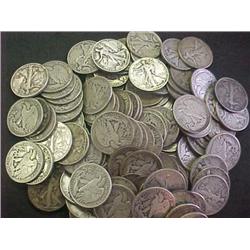 Lot of (100) Walking Liberty Half Dollars