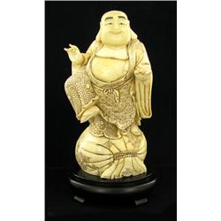 Chinese Handcarved Bone Dancing Buddha on Ball & Base (CLB-705)