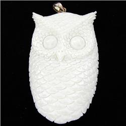 Handcarved Bone Owl Pendant 2.5" (JEW-2976)