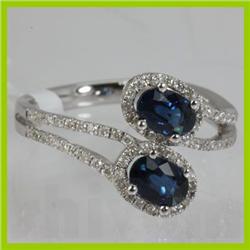 Genuine  1.66 ctw Diamond Sapphire Ring 18KT White Gold